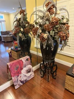 Huge Artificial Flowers In Vase And Stand