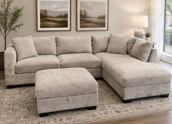 Large Sectional Sofa with Chaise + Storage Ottoman