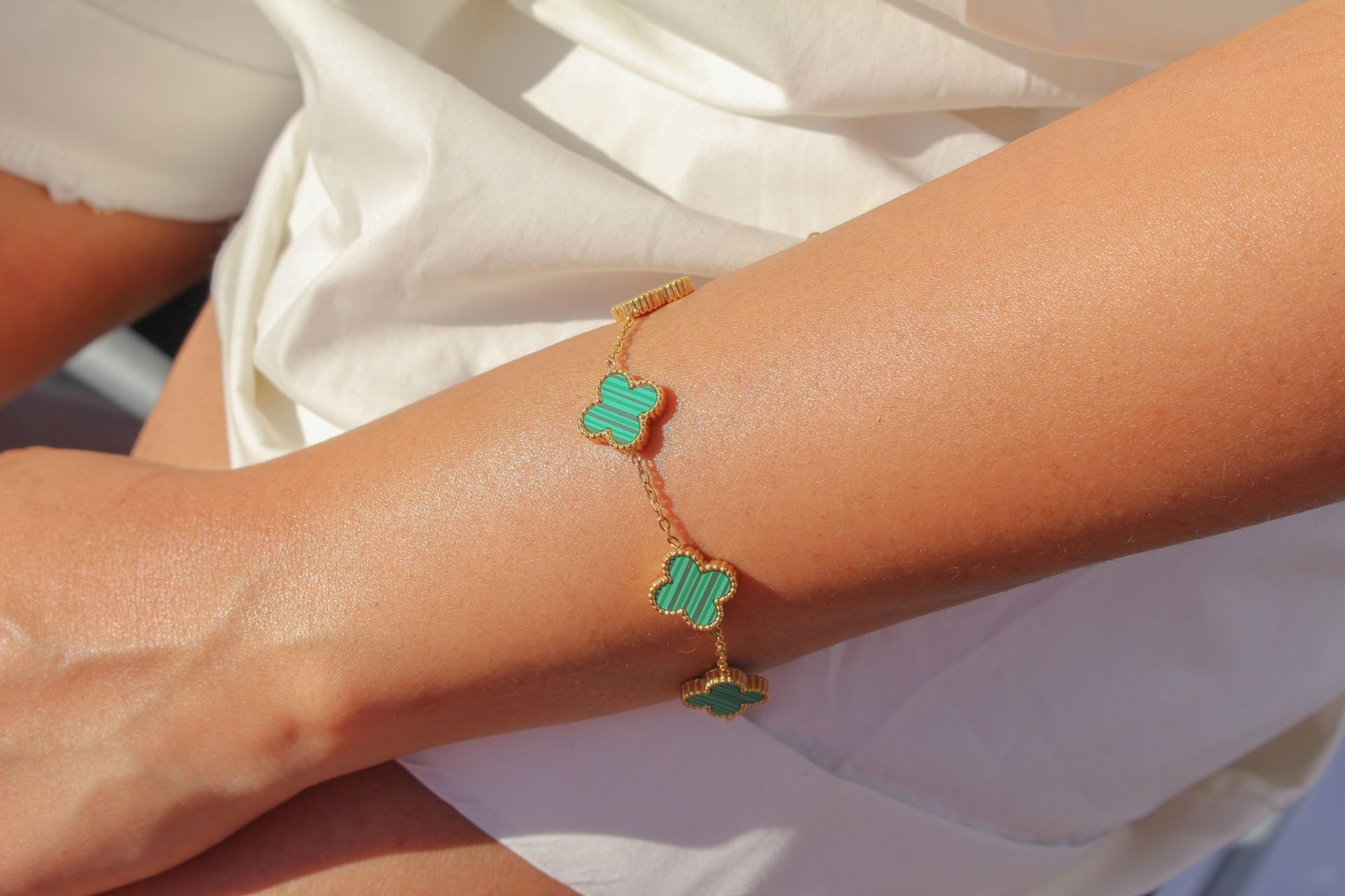 Green Van Cleef Clover Necklace Bracelet Set