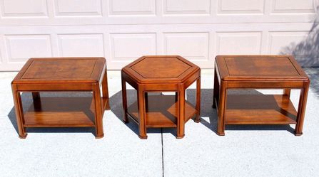 Vintage Mahogany & Burl-Wood Side Tables – Set of 3 (Elegant Georgian Style)