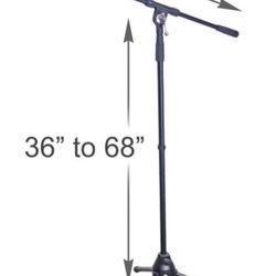 Fitueyes Metal Tripod Adjustable Boom Arm Mic Stand with 2 Free Microphone Clips Professional Grade