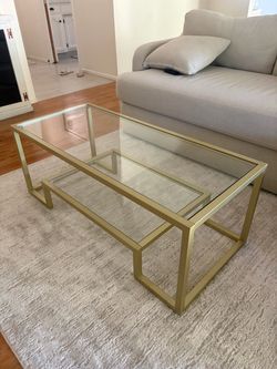 Gold Metal and Glass Coffee Table