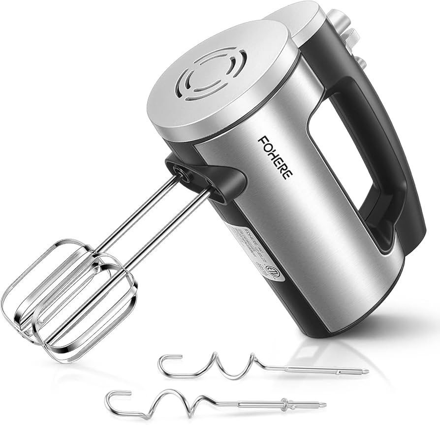 Hand Mixer, 6 Speeds,Stainless Steel Hand Mixer with Dough Hooks and Wire Beaters