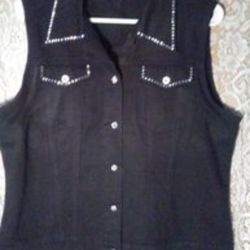 Black Denim And Rhinestone Vest