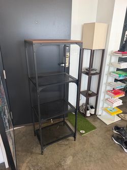 Industrial Metal Shelving Unit with Wood Top