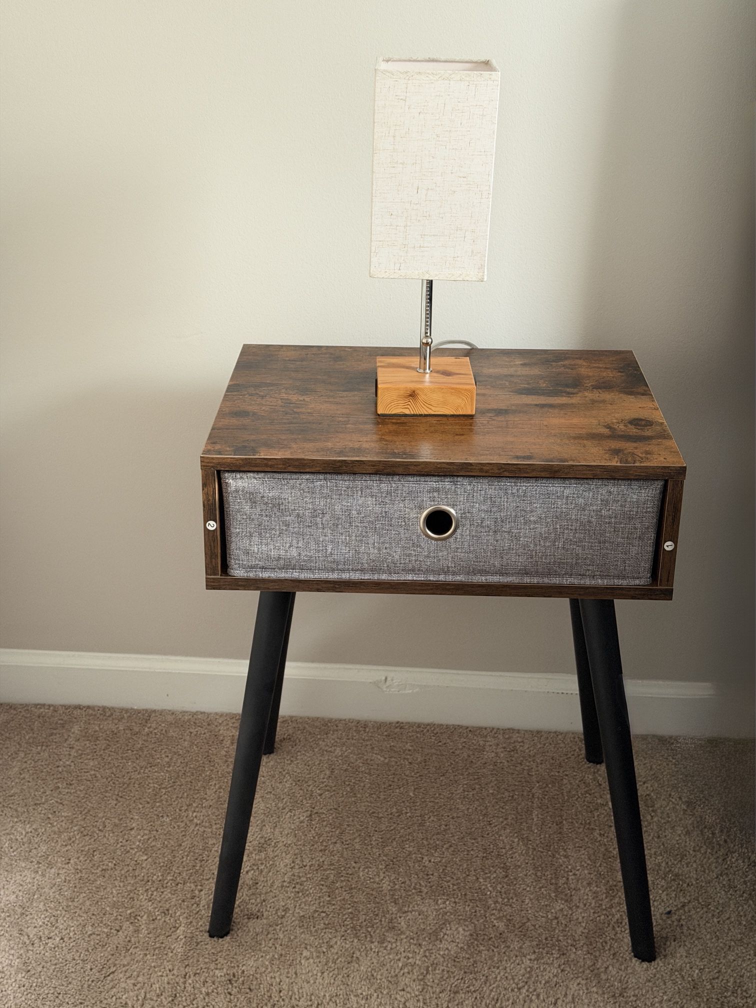 2 Bed Side Table & 2 Bed Side Lamps (3 Light Mode)