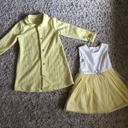 Girls Fancy Yellow & White dress With Matching Coat 