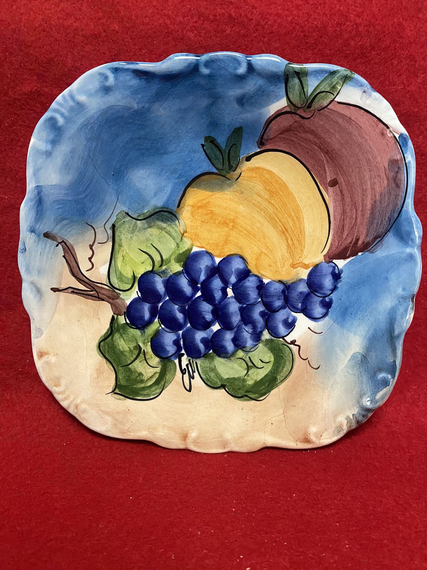 7 Inch Handmade Hand Painted Blue Ceramic Wall Hanging Plate Imported From Greece