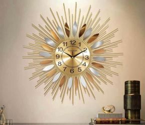 Brand new Large Wall Clock for Living Room Decor 23/27 Inch - Radiant Sunflower Metal Art, Handcrafted Iron & Stainless Steel - Silent Non-Ticking Dec