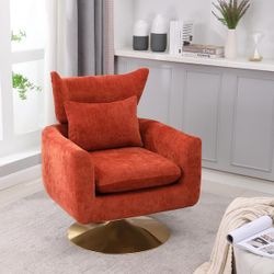  Orange Linen Mid-Century Modern Swivel Armchair / Accent Chair w/ Gold Base [NEW IN BOX] **Retails for $394