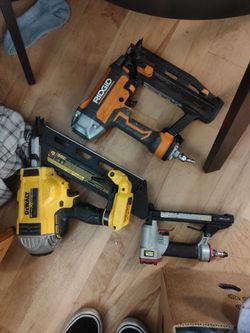 Lot of 3 Nail Guns – DeWalt, Ridgid, Central Pneumatic