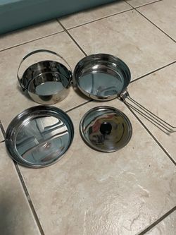 5 piece stainless steel camp cooking mess kit