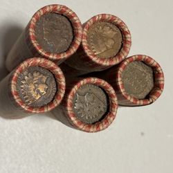3 Total- Red Label Wheat Penny Rolls With An Indian On Both  Ends OBW With Windows