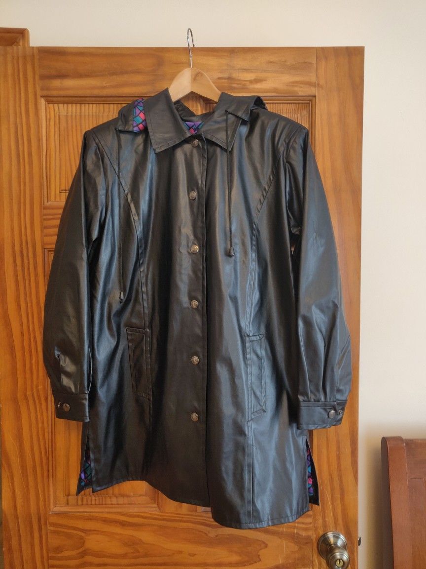Black Hooded Raincoat