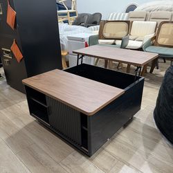 Fluted Lift Top Coffee Table,Wooden Square Center Table,Rounded Corners,Large Storage Space for Blankets,Metal Handle and Sliding Door,Suitable for Li