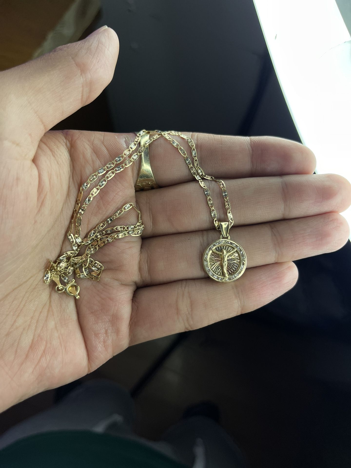 14k SOLID valentino diamond cut chain 20’inch with rose gold and pendant