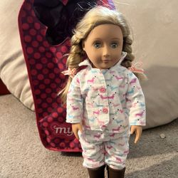 American Girl Doll With Pajama Set And Rolling Luggage