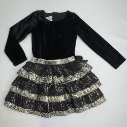 Chasing Fireflies Girls Black Velvet Dress Tiered Lace Party Holiday Size 6