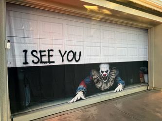 Peeking Clown garage banner 16’x7’