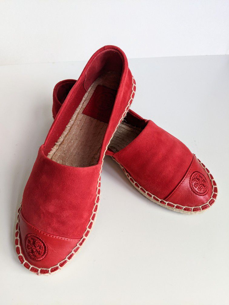Tory Burch Espadrille Flats Color Block Ruby Red Sz:5
