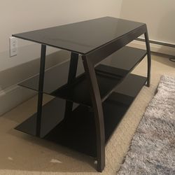 4 piece TV stand. Mahogany Wood/ Blackened Glass
