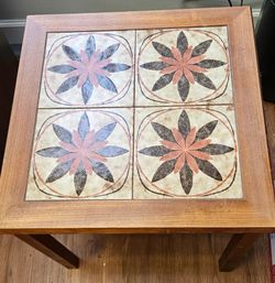 Mid-Century Modern Teak Tile Top Side Table