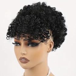 12 inch black Afro puff drawstrings ponytails extensions with bangs pineapple updo hair for women short kinky curly ponytail hair bun