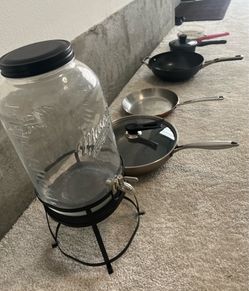 Whole kitchen cookware set + large Galen glass beverage dispenser bundle – $100 firm, local pickup