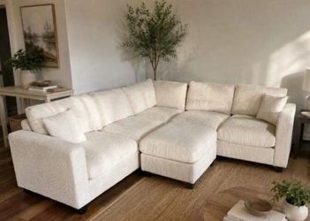 4-pc Sectional sofa with ottoman ivory Corduroy