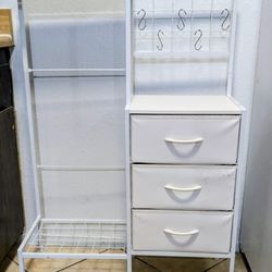 Small Kids Dresser With Hanging Rack, 3 Drawers, And Hooks For Grid Panel