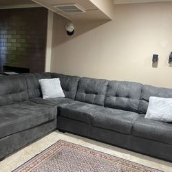 Grey L- Couch Long part ( 9ft. 10in) Short part (6ft)