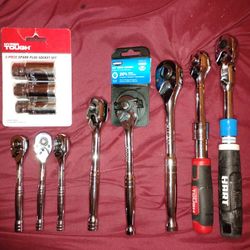 8 New Socket Wrenches 1)1/2",4)3/8"&3)1/4" &3/8" Spark Plug Set 