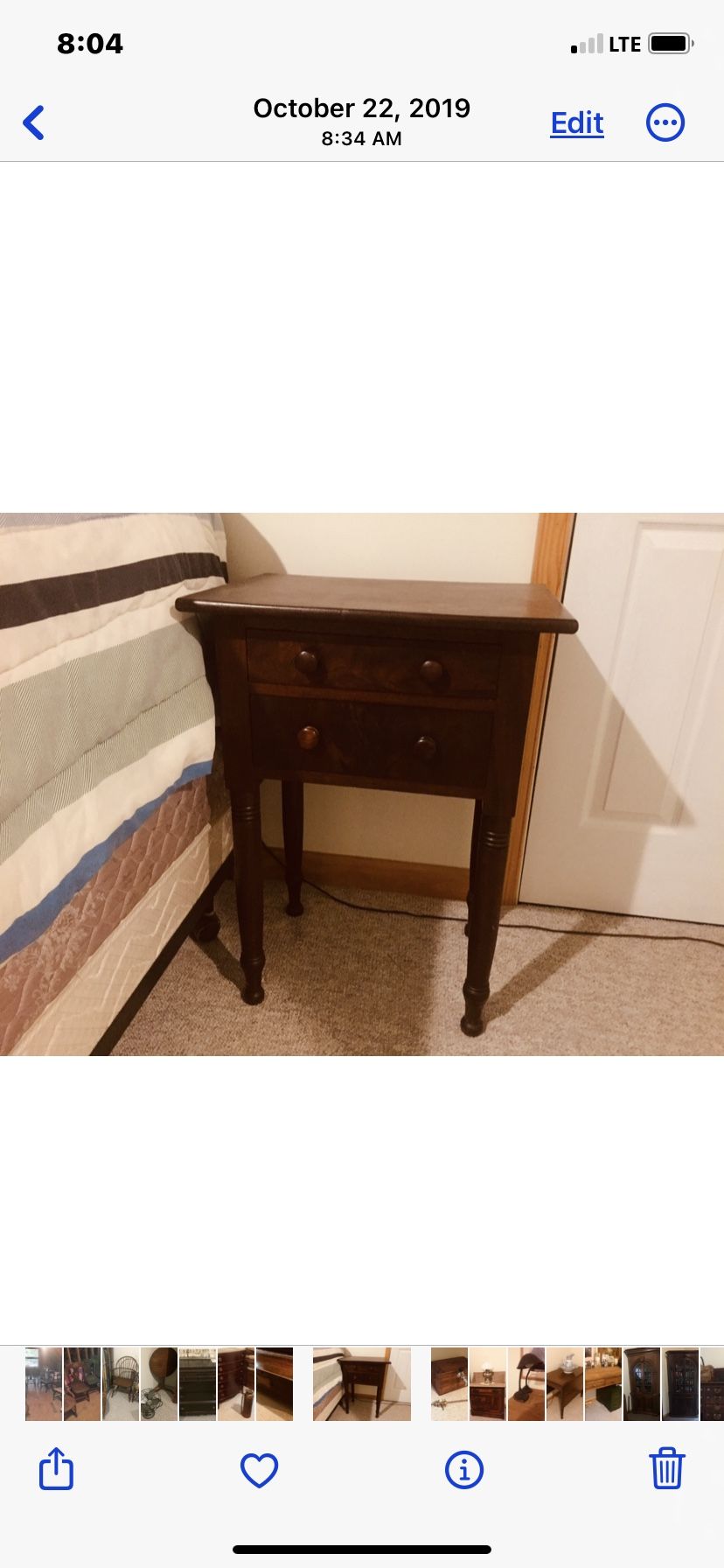 Antique Bedside Table 2 Drawers
