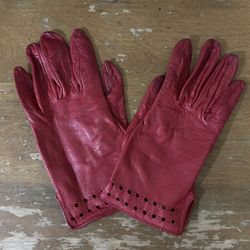 Vintage Ladies Red Leather Gloves 