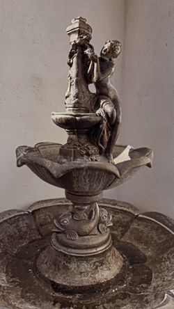 Concrete Ornate Garden Fountain with Nymph Cherubs and Fish Patina very heavy