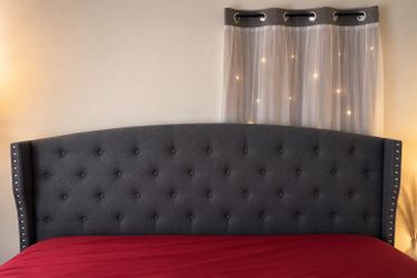 King Size Charcoal Gray Tufted Wingback Headboard