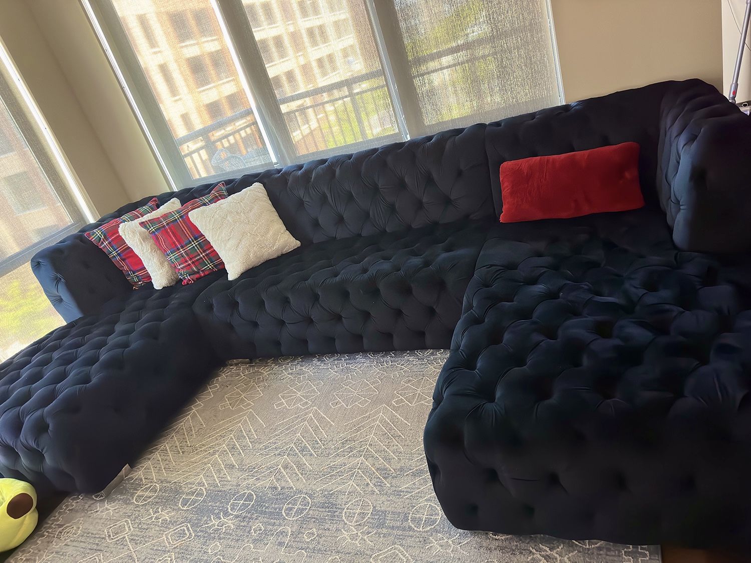 Black velvet U Shaped Large Sectional