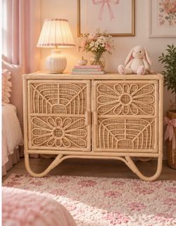 Vintage Boho Wicker & Rattan Cabinet
