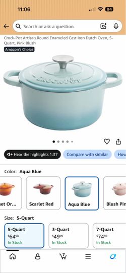 Crock-Pot Round Enameled Cast Iron Dutch Oven 5 qt