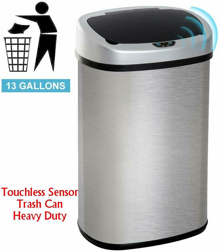 Touchless Sensor Stainless-Steel Trash Can Heavy Duty 13 Gal