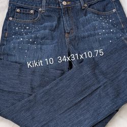 Womens Kikit Denim Blue Jeans Pants 10. Rhinestone's Front And Top Of Pockets In Rear. 34x32x10.75 Rise. East Or West