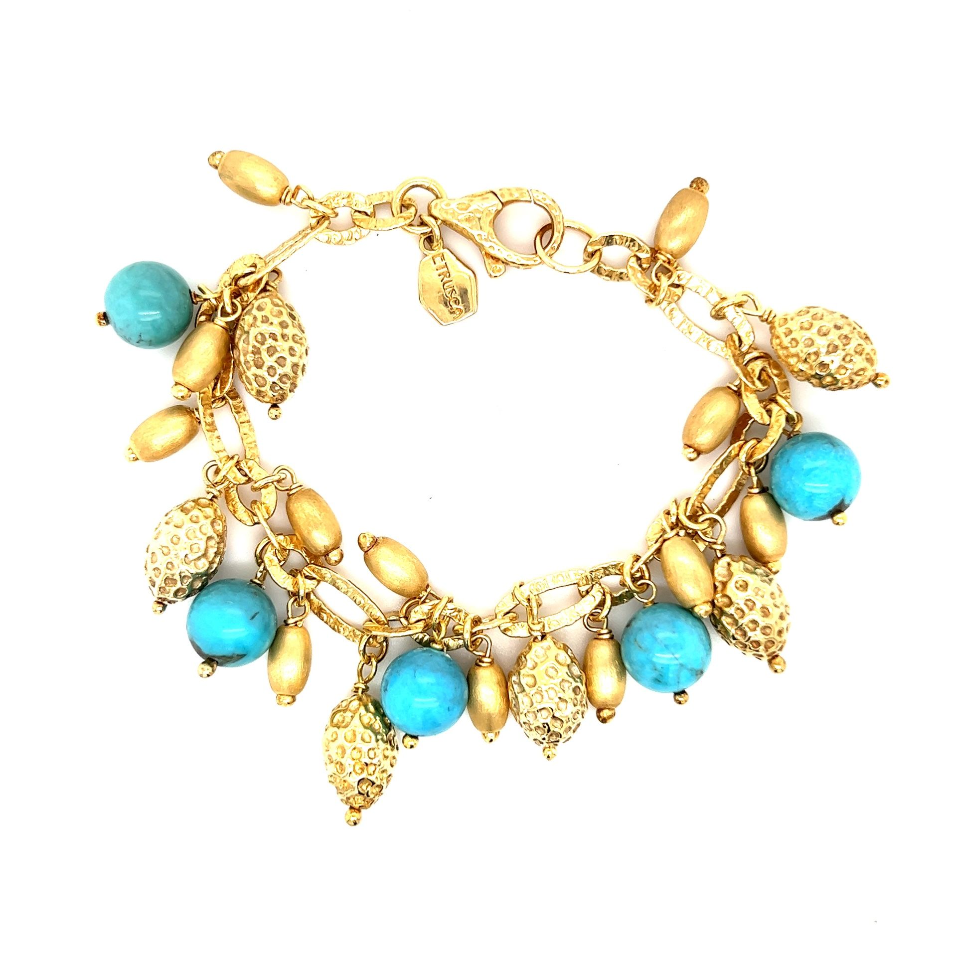 Etrusca 925 Vermeil Turquoise Charms Bracelet