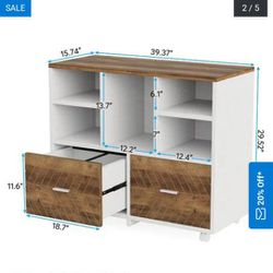 2-Drawer Wood File Cabinet with Open Shelves, Mobile Lateral Filing Cabinet for Hanging Letter Size Files - Oak Karo & White

