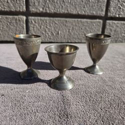 3 Antique Silver Shot Glasses