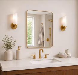 niveal 30 in. W x 36 in. H Rectangular Framed Wall Bathroom Vanity Mirror in Brass