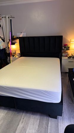 Black velvet queen, storage bedframe AND memory foam mattress