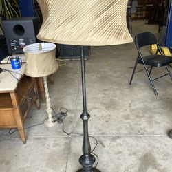 Antique Brass Telescoping Double Bulb Floor Lamp With Shade