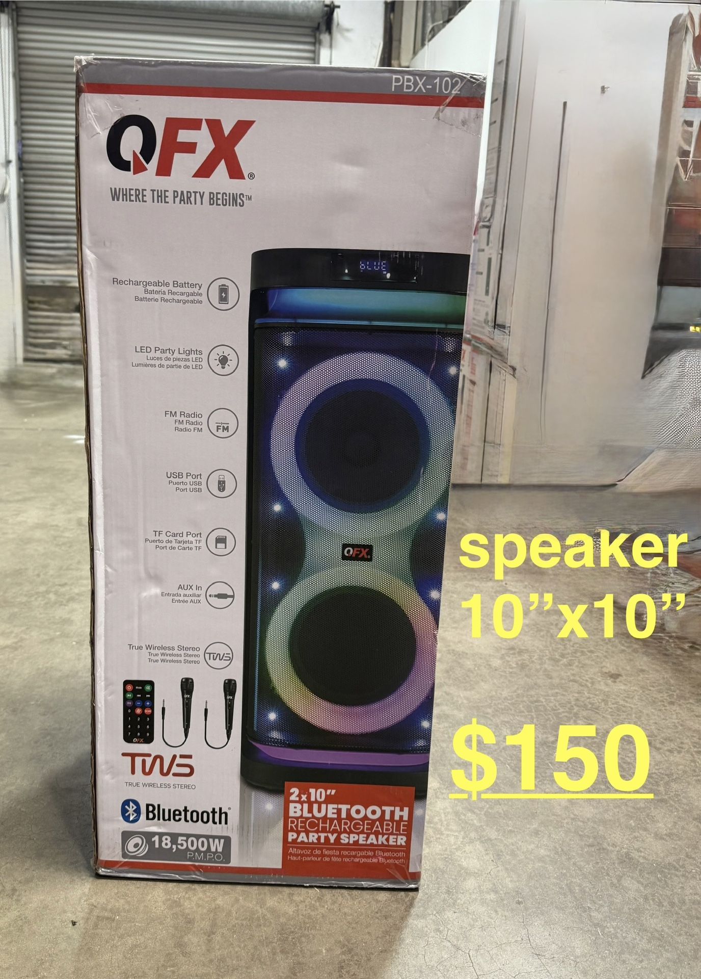 QFX Double speaker 2x 10” BLUETOOTH RECHARGEABLE PARTY SPEAKER