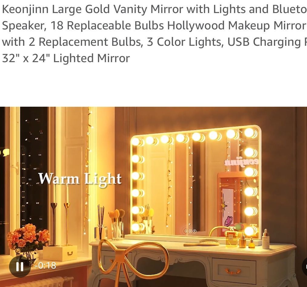 Stunning Large Gorgeous Gold Vanity Hollywood Mirror!