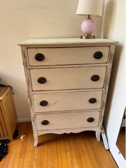 Solid Wood Vintage Distressed White Dresser / Tall Chest — Fairfax Flea Market Find — $275 OBO